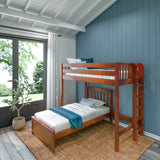 SLAM4 CS : Standard Loft Beds Twin High Loft Bed with Straight Ladder on End + Twin Bed, Slat, Chestnut