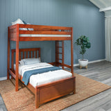 SLAM4 CS : Standard Loft Beds Twin High Loft Bed with Straight Ladder on End + Twin Bed, Slat, Chestnut