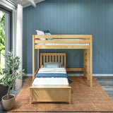 SLAM4 NS : Standard Loft Beds Twin High Loft Bed with Straight Ladder on End + Twin Bed, Slat, Natural