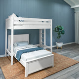 SLAM4 WP : Standard Loft Beds Twin High Loft Bed with Straight Ladder on End + Twin Bed, Panel, White