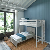 SLAM4 WP : Standard Loft Beds Twin High Loft Bed with Straight Ladder on End + Twin Bed, Panel, White