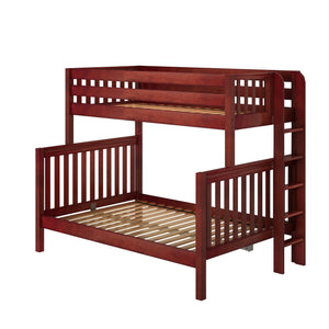SLANT XL 1 CS : Staggered Bunk Beds High Twin/ Full XL Bunk Bed w/ Straight Ladder on end, Slat, Chestnut