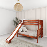 SLICK 1 CS : Play Bunk Beds Twin over Full Medium Bunk Bed with Slide and Straight Ladder on End, Slat, Chestnut