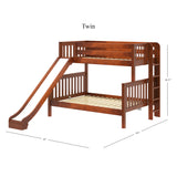 SLICK 1 CS : Play Bunk Beds Twin over Full Medium Bunk Bed with Slide and Straight Ladder on End, Slat, Chestnut