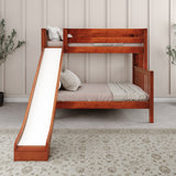 SLICK 1 CS : Play Bunk Beds Twin over Full Medium Bunk Bed with Slide and Straight Ladder on End, Slat, Chestnut