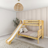 SLICK 1 NS : Play Bunk Beds Twin over Full Medium Bunk Bed with Slide and Straight Ladder on End, Slat, Natural