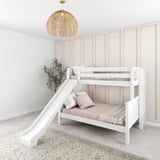 SLICK 1 WP : Play Bunk Beds Twin over Full Medium Bunk Bed with Slide and Straight Ladder on End, White, Panel