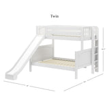 SLICK 1 WP : Play Bunk Beds Twin over Full Medium Bunk Bed with Slide and Straight Ladder on End, White, Panel