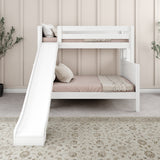 SLICK 1 WP : Play Bunk Beds Twin over Full Medium Bunk Bed with Slide and Straight Ladder on End, White, Panel