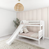 SLICK 1 WS : Play Bunk Beds Twin over Full Medium Bunk Bed with Slide and Straight Ladder on End, Slat, White