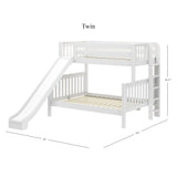 SLICK 1 WS : Play Bunk Beds Twin over Full Medium Bunk Bed with Slide and Straight Ladder on End, Slat, White