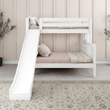 SLICK 1 WS : Play Bunk Beds Twin over Full Medium Bunk Bed with Slide and Straight Ladder on End, Slat, White