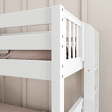 SLICK 1 WS : Play Bunk Beds Twin over Full Medium Bunk Bed with Slide and Straight Ladder on End, Slat, White