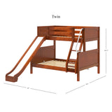 SLICK CP : Play Bunk Beds Twin over Full Medium Bunk Bed with Slide and Angled Ladder on Front, Panel, Chestnut