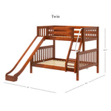 SLICK CS : Play Bunk Beds Twin over Full Medium Bunk Bed with Slide and Angled Ladder on Front, Slat, Chestnut