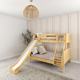 SLICK NP : Play Bunk Beds Twin over Full Medium Bunk Bed with Slide and Angled Ladder on Front, Panel, Natural