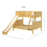 SLICK NP : Play Bunk Beds Twin over Full Medium Bunk Bed with Slide and Angled Ladder on Front, Panel, Natural