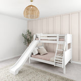 SLICK WP : Play Bunk Beds Twin over Full Medium Bunk Bed with Slide and Angled Ladder on Front, Panel, White