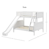 SLICK WP : Play Bunk Beds Twin over Full Medium Bunk Bed with Slide and Angled Ladder on Front, Panel, White