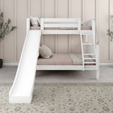 SLICK WP : Play Bunk Beds Twin over Full Medium Bunk Bed with Slide and Angled Ladder on Front, Panel, White