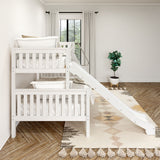SLICK WS : Play Bunk Beds Twin over Full Medium Bunk Bed with Slide and Angled Ladder on Front, Slat, White