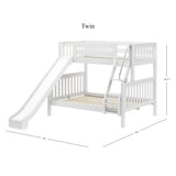 SLICK WS : Play Bunk Beds Twin over Full Medium Bunk Bed with Slide and Angled Ladder on Front, Slat, White