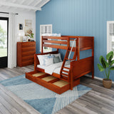 SLOPE TD CP : Bunk Beds Medium Twin over Full Bunk Bed with Trundle Drawer, Panel, Chestnut