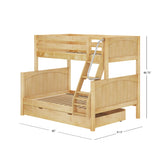 SLOPE TD NP : Staggered Bunk Beds Medium Twin over Full Bunk Bed with Trundle Drawer, Panel, Natural