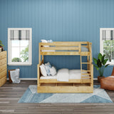 SLOPE TD NP : Staggered Bunk Beds Medium Twin over Full Bunk Bed with Trundle Drawer, Panel, Natural