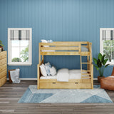 SLOPE TD NP : Staggered Bunk Beds Medium Twin over Full Bunk Bed with Trundle Drawer, Panel, Natural