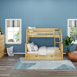 SLOPE TD NS : Staggered Bunk Beds Medium Twin over Full Bunk Bed with Trundle Drawer, Slat, Natural