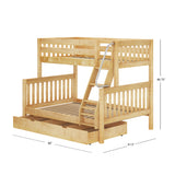 SLOPE TD NS : Staggered Bunk Beds Medium Twin over Full Bunk Bed with Trundle Drawer, Slat, Natural