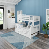 SLOPE TD WS : Staggered Bunk Beds Medium Twin over Full Bunk Bed with Trundle Drawer, Slat, White