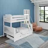 SLOPE TD WS : Staggered Bunk Beds Medium Twin over Full Bunk Bed with Trundle Drawer, Slat, White