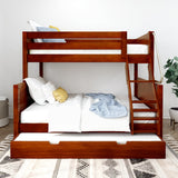 SLOPE TR CP : Staggered Bunk Beds Twin over Full Medium Bunk Bed with Angled Ladder and Trundle Bed, Panel, Chestnut