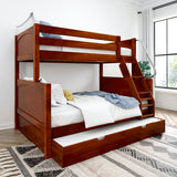 SLOPE TR CP : Staggered Bunk Beds Twin over Full Medium Bunk Bed with Angled Ladder and Trundle Bed, Panel, Chestnut
