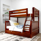SLOPE TR CS : Staggered Bunk Beds Twin over Full Medium Bunk Bed with Angled Ladder and Trundle Bed, Slat, Chestnut