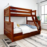 SLOPE TR CS : Bunk Beds Twin over Full Medium Bunk Bed with Angled Ladder and Trundle Bed, Slat, Chestnut