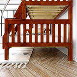 SLOPE TR CS : Staggered Bunk Beds Twin over Full Medium Bunk Bed with Angled Ladder and Trundle Bed, Slat, Chestnut