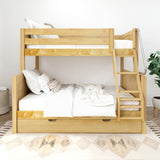 SLOPE TR NP : Bunk Beds Twin over Full Medium Bunk Bed with Angled Ladder and Trundle Bed, Panel, Natural
