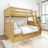 SLOPE TR NP : Staggered Bunk Beds Twin over Full Medium Bunk Bed with Angled Ladder and Trundle Bed, Panel, Natural