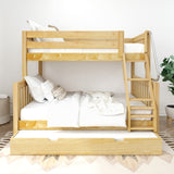 SLOPE TR NS : Staggered Bunk Beds Twin over Full Medium Bunk Bed with Angled Ladder and Trundle Bed, Slat, Natural