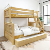 SLOPE TR NS : Staggered Bunk Beds Twin over Full Medium Bunk Bed with Angled Ladder and Trundle Bed, Slat, Natural