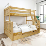 SLOPE TR NS : Bunk Beds Twin over Full Medium Bunk Bed with Angled Ladder and Trundle Bed, Slat, Natural