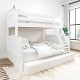 SLOPE TR WP : Staggered Bunk Beds Twin over Full Medium Bunk Bed with Angled Ladder and Trundle Bed, Panel, White