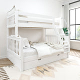 SLOPE TR WS : Staggered Bunk Beds Twin over Full Medium Bunk Bed with Angled Ladder and Trundle Bed, Slat, White