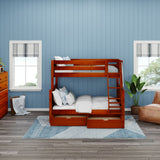 SLOPE UD CP : Staggered Bunk Beds Medium Twin over Full Bunk Bed with Underbed Storage Drawer, Panel, Chestnut