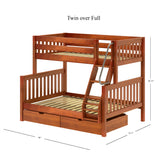 SLOPE UD CS : Bunk Beds Medium Twin over Full Bunk Bed with Underbed Storage Drawer, Slat, Chestnut