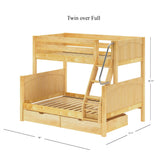 SLOPE UD NP : Staggered Bunk Beds Medium Twin over Full Bunk Bed with Underbed Storage Drawer, Panel, Natural