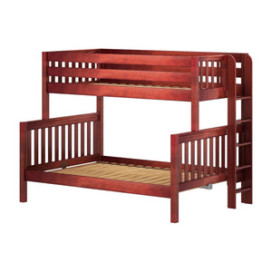 SLOPE XL 1 CS : Staggered Bunk Beds Twin XL over Full XL Medium Bunk w/ Straight Ladder on End (Low/Med), Slat, Chestnut